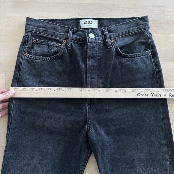 Agolde Jeans Womens 26 Black Fade High Rise Pinch Waist Straight 90s Button Fly - Picture 10 of 13